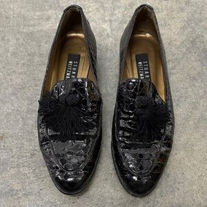 Stuart Weitzman Glossy Black Tassel Loafers